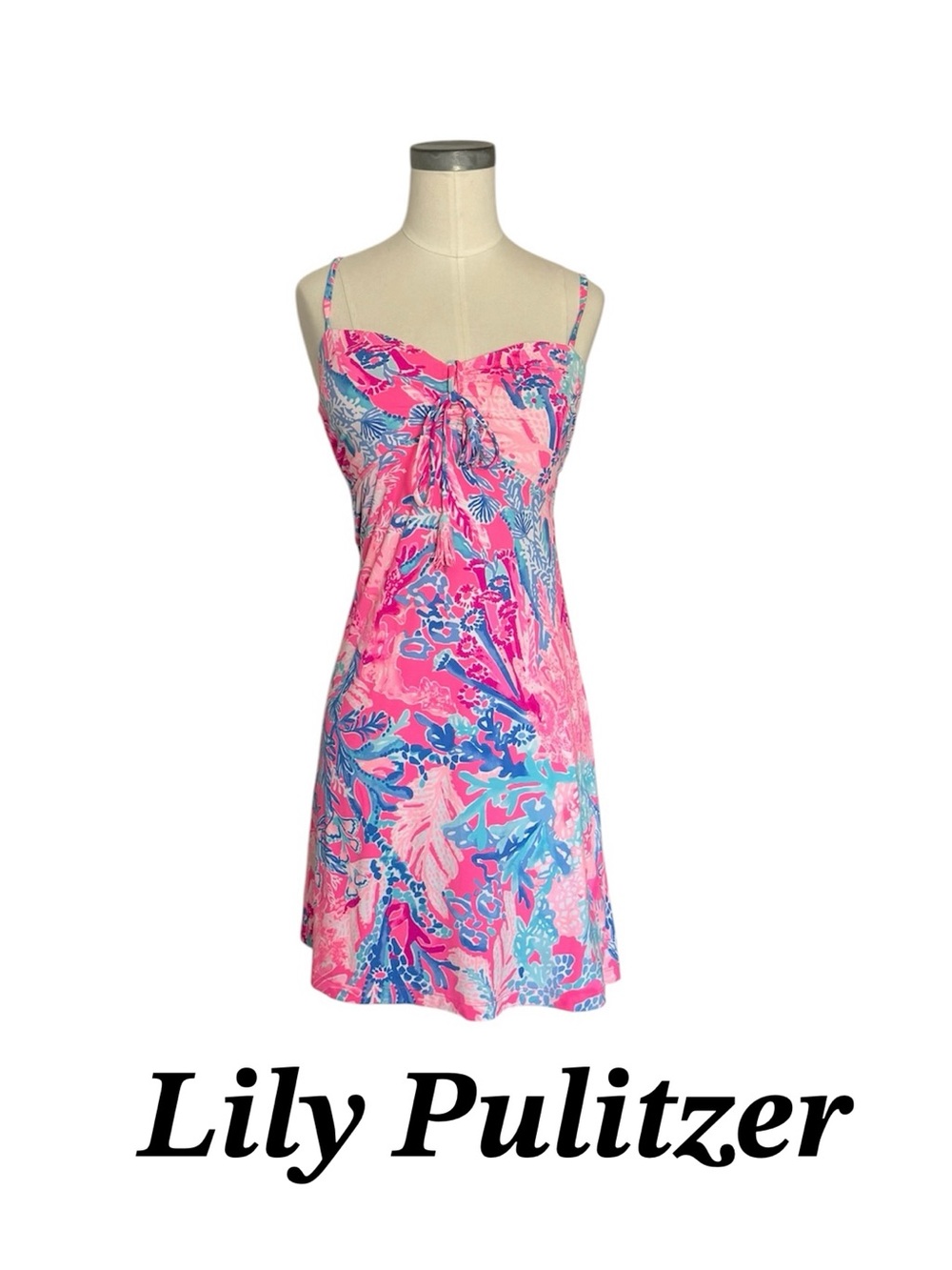 Lilly Pulitzer Pink and Blue Printed Spaghetti-Strap Dress Size XS